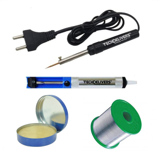 TECHDELIVERS® 8w Soldering Iron Kit | Desoldering Pump | Soldering Wire Reel | Soldering Paste (Pointed Tip)