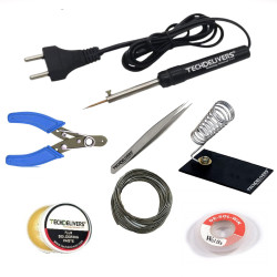 TECHDELIVERS® 8w Soldering Iron Kit | Cutter | Stand | Desoldering Wick | Soldering Wire | Soldering Paste | Tweezer 8watt (Pointed Tip) TECHDELIVERS® 8w Soldering Iron Kit | Cutter | Stand | Desoldering Wick | Soldering Wire | Soldering Paste | Tweezer 8watt (Pointed Tip)
