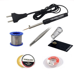 TECHDELIVERS® 8w Soldering Iron Kit with 5 Meter Solder Wire, Flux, Stand, Tweezer, Wick 8Watt Pointed Tip Iron TECHDELIVERS® 8w Soldering Iron Kit with 5 Meter Solder Wire, Flux, Stand, Tweezer, Wick 8Watt Pointed Tip Iron