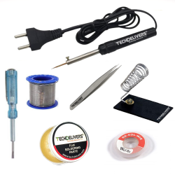 TECHDELIVERS® 8in1 Basic 8W Soldering Iron Kit with Solder Wire Reel, Flux, Stand, Tester, Tweezer, Wick 8Watt Pointed Tip Iron TECHDELIVERS® 8in1 Basic 8W Soldering Iron Kit with Solder Wire Reel, Flux, Stand, Tester, Tweezer, Wick 8Watt Pointed Tip Iron