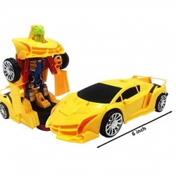 Deformation Robot Car Yellow Toy Robot Super Convertible Robot with Machine Soldier Car with Music, Light Function 6inch