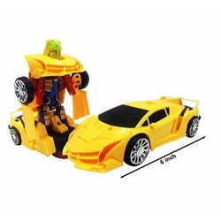 Deformation Robot Car Yellow Toy Robot Super Convertible Robot with Machine Soldier Car with Music, Light Function 6inch