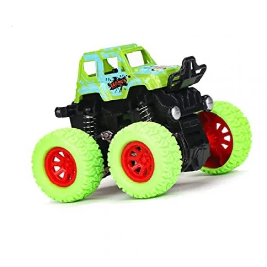 Friction Car Toy Big Wheels Monster Truck with Front and Rear Suspension  with Coil Spring Shock Units for kids Green