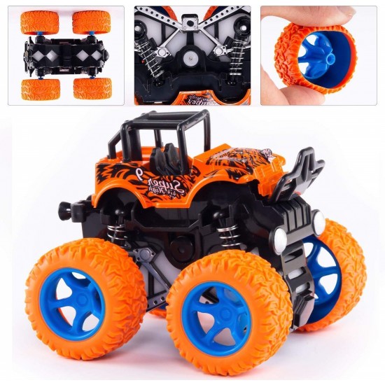 Mini Monster Truck Friction Powered Cars with Front and Rear Suspension with Coil Spring Shock Units for kids - Orange