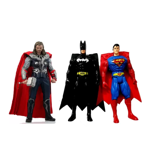 Set of 3 SuperMan BatMan Thor with Hammer Toy Height with Light